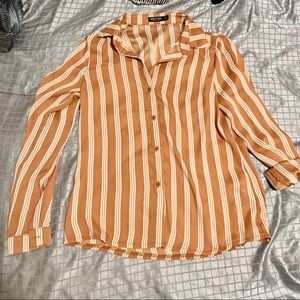 NastyGal Orange/White Striped Button Up